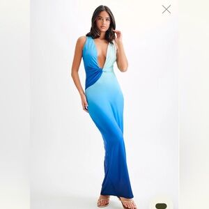 Stella Draped Slinky Maxi Dress - Ombre Blue - Mermaid